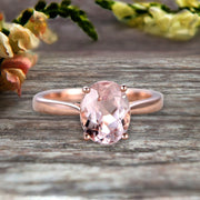 4 Carat Oval Cut Morganite Engagement Ring Solitaire Promise Ring On 10k Rose Gold Personalized for Brides