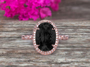 1.75 Carat Oval Cut Black Diamond Moissanite Engagement Ring On 10k Rose Gold Halo Stackable Ring Art Deco Anniversary Gift Personalized for Brides