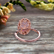 1.75 Carat Oval Cut Morganite Engagement Ring On 10k Rose Gold Halo Stackable Ring Art Deco Anniversary Gift Personalized for Brides