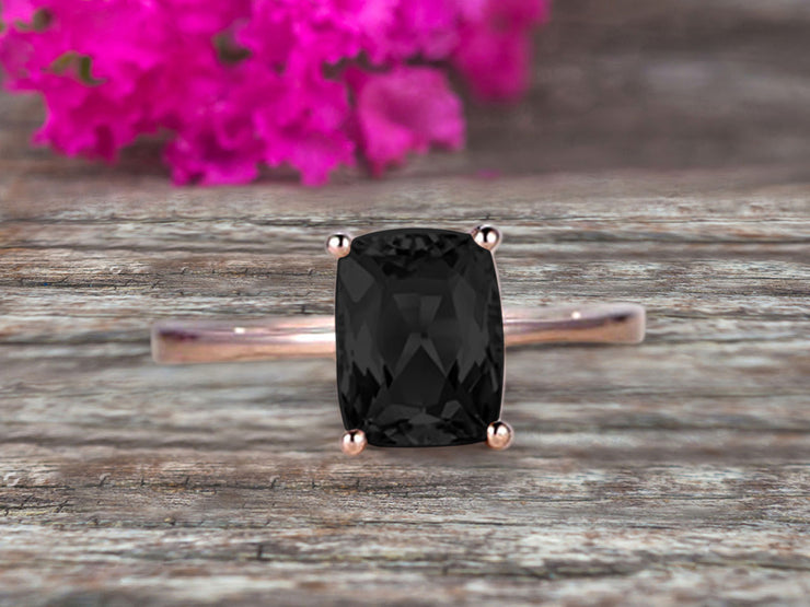 10K Rose Gold Cushion Cut Pink Black Diamond Moissanite Engagement Ring Solitaire Promise Ring Anniversary Gift Personalized for Brides
