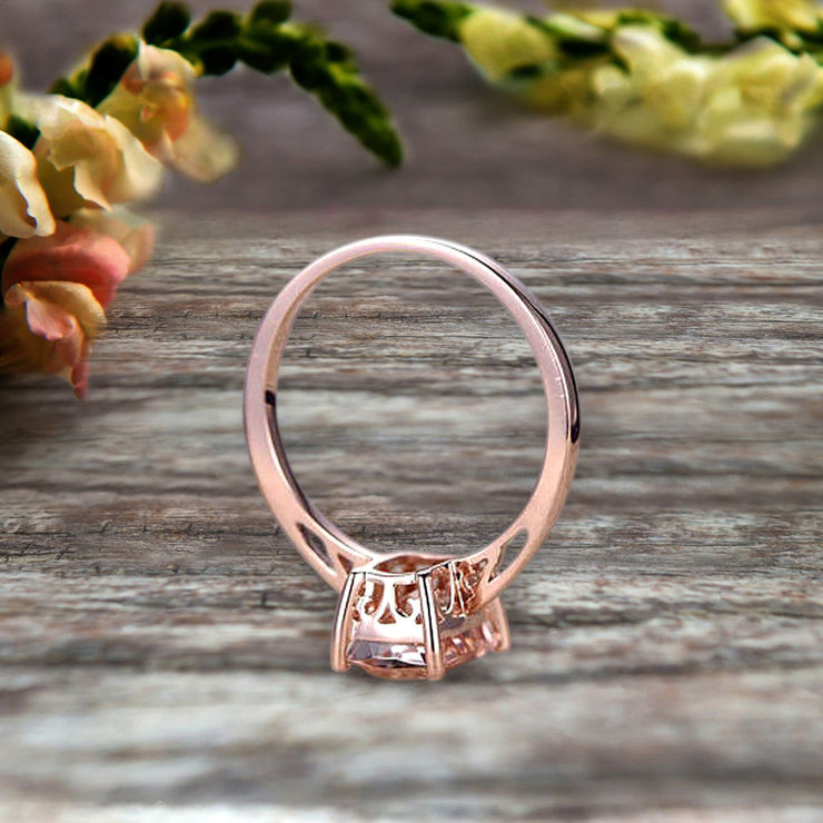 10K Rose Gold Cushion Cut Pink Morganite Engagement Ring Solitaire Promise Ring Anniversary Gift Personalized for Brides