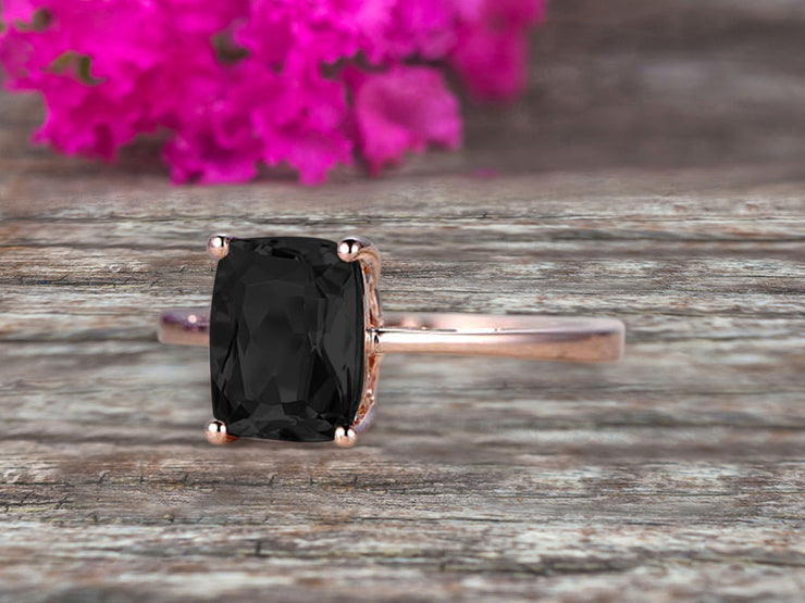 10K Rose Gold Cushion Cut Pink Black Diamond Moissanite Engagement Ring Solitaire Promise Ring Anniversary Gift Personalized for Brides