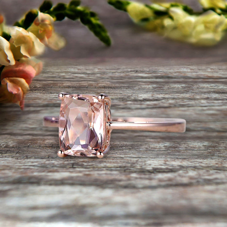 10K Rose Gold Cushion Cut Pink Morganite Engagement Ring Solitaire Promise Ring Anniversary Gift Personalized for Brides