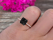 Princess Cut 1.25 Carat Black Diamond Moissanite Engagement Ring Wedding Ring On 10k Rose Gold Anniversary Gift Art Deco Specialized for Brides