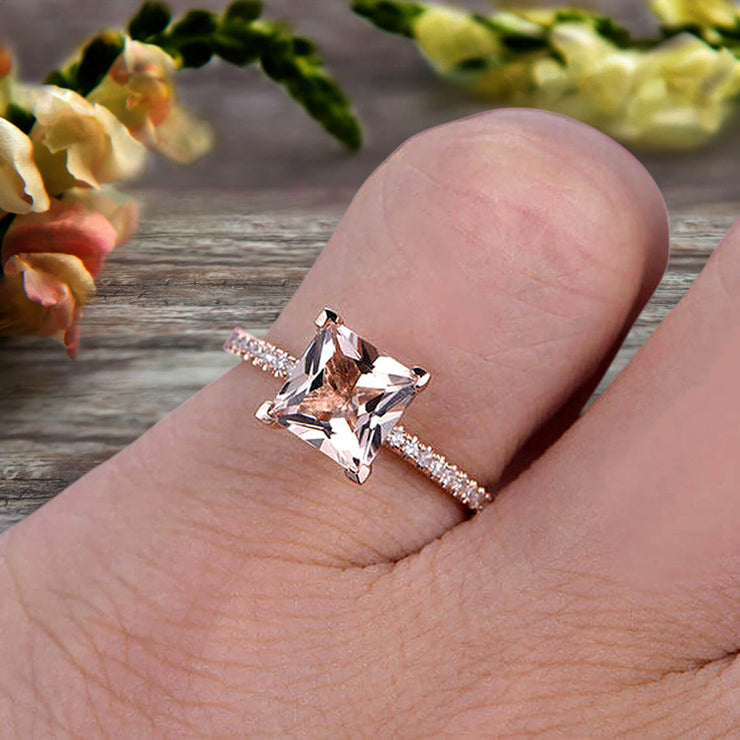 Princess Cut 1.25 Carat Morganite Engagement Ring Wedding Ring On 10k Rose Gold Anniversary Gift Art Deco Specialized for Brides
