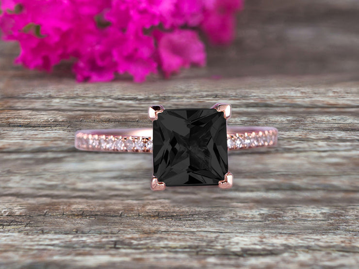 Princess Cut 1.25 Carat Black Diamond Moissanite Engagement Ring Wedding Ring On 10k Rose Gold Anniversary Gift Art Deco Specialized for Brides