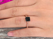 1.25 Carat Black Diamond Moissanite Engagement Ring With Diamond in 10k Rose Gold Art Deco Princess Cut Pink Black Diamond Moissanite Ring