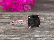 1.25 Carat Black Diamond Moissanite Engagement Ring With Diamond in 10k Rose Gold Art Deco Princess Cut Pink Black Diamond Moissanite Ring