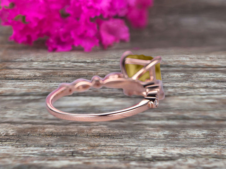 1.25 Carat Champagne Diamond Moissanite Engagement Ring With Diamond in 10k Rose Gold Art Deco Princess Cut Champagne Diamond Moissanite Ring