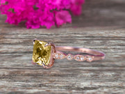1.25 Carat Champagne Diamond Moissanite Engagement Ring With Diamond in 10k Rose Gold Art Deco Princess Cut Champagne Diamond Moissanite Ring