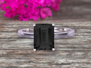 Emerald Cut 1 Carat Black Diamond Moissanite Engagement Ring Wedding Ring Promise Ring 10k White Gold Solitaire Anniversary Ring Personalized for Brides