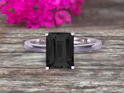 Emerald Cut 1 Carat Black Diamond Moissanite Engagement Ring Wedding Ring Promise Ring 10k White Gold Solitaire Anniversary Ring Personalized for Brides