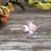 Princess Cut Morganite Engagement Ring On 10k Rose Gold Wedding Ring Anniversary Ring Carat Weight 1.25 Unique Look Specialized for Brides