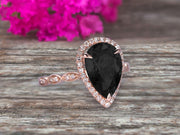 Milgrain Pear Shape 1.50 Carat Pink Black Diamond Moissanite Engagement Ring 10k Rose Gold Black Diamond Moissanite Ring Wedding Ring Art deco Antique style