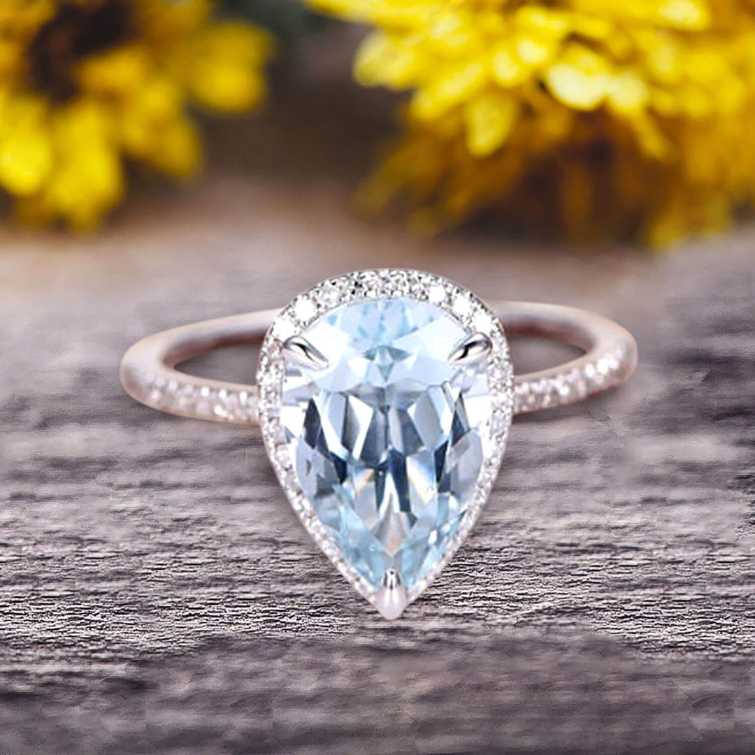 1.50 Carat Pear Shaped Aquamarine Engagement Ring 10k White Gold