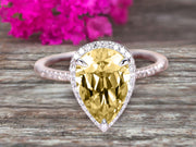 1.50 Carat Pear shaped Champagne Diamond Moissanite Engagement Ring 10k White Gold Halo setting
