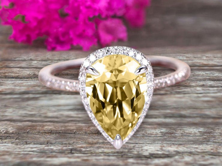 Halo Diamond Pear Moissanite Engagement Ring