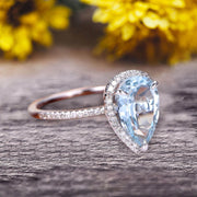 1.50 Carat Pear shaped Aquamarine Engagement Ring 10k White Gold Halo setting