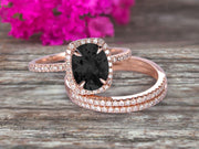 2 Carat Oval Cut Black Diamond Moissanite Engagement Ring 10k Rose Gold With Matching Band