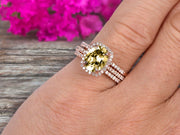 2 Carat Oval Cut Champagne Diamond Moissanite Engagement Ring 10k Rose Gold With Matching Band