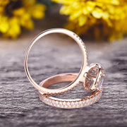2 Carat Oval Cut Aquamarine Engagement Ring 10k Rose Gold With Matching Band