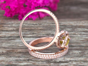2 Carat Oval Cut Champagne Diamond Moissanite Engagement Ring 10k Rose Gold With Matching Band