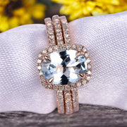 3 Carat Oval Cut Aquamarine Engagement Ring 10k Rose Gold With Matching Band