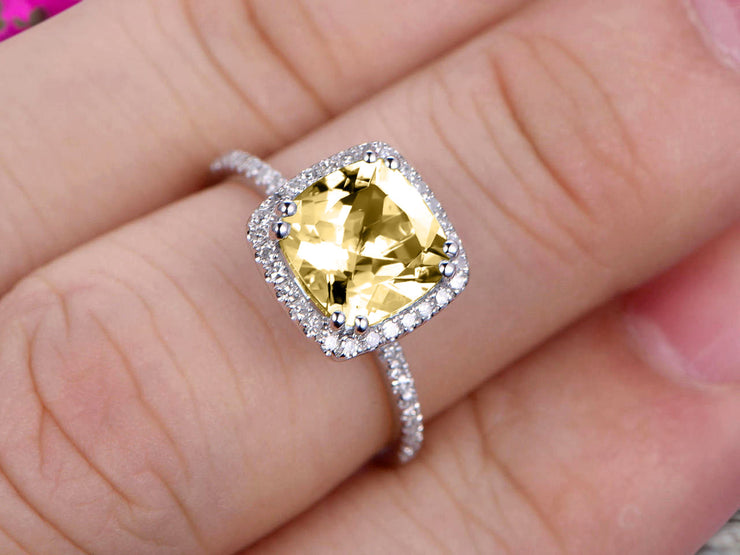1.5 Carat Cushion Cut Champagne Diamond Moissanite Engagement Ring on 10k White Gold 