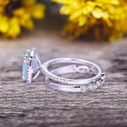 1.75 Carat Cushion Cut Vintage Looking Natural Aquamarine Bridal Ring with Wedding Band on 10k White Gold 
