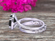 1.75 Carat Cushion Cut Vintage Looking Natural Black Diamond Moissanite Bridal Ring with Wedding Band on 10k White Gold 