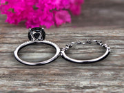 Art Deco 1.50 Carat Round Cut Natural Blue Black Diamond Moissanite Ring Set Engagement Ring on 10k White Gold