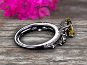 Art Deco 1.50 Carat Round Cut Champagne Diamond Moissanite Ring Set Engagement Ring on 10k White Gold