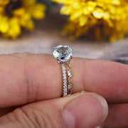 Art Deco 1.50 Carat Round Cut Natural Blue Aquamarine Ring Set Engagement Ring on 10k White Gold