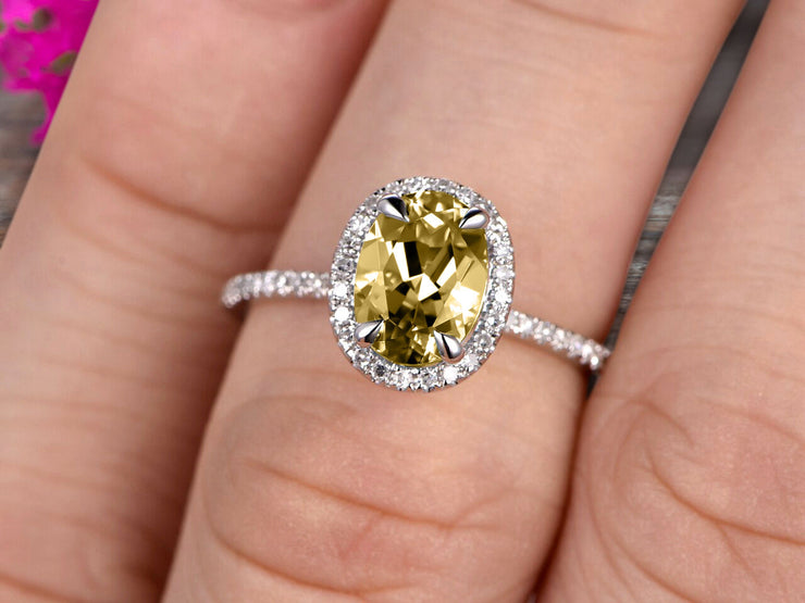 Oval Cut 1.50 carat Champagne Diamond Moissanite White Gold Ring Engagement Ring Anniversary Gift On 10k White Gold Art Deco Halo