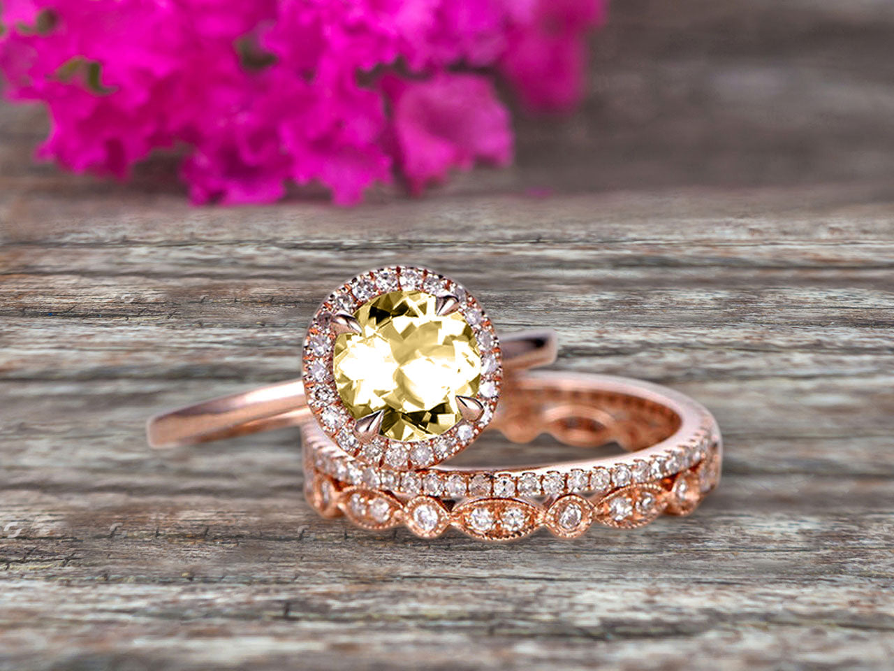 Pink and yellow diamond engagement rings Clearance