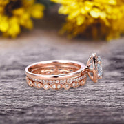 10k Rose Gold 1.75 Carat Round Cut Aquamarine Engagement Rings With Two Matching Wedding Band Diamonds Halo Design Art Deco