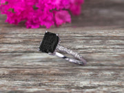 Art Deco 10k White Gold 1.25 Carat Emerald Cut Natural Black Diamond Moissanite Engagement Ring Anniversary Gift
