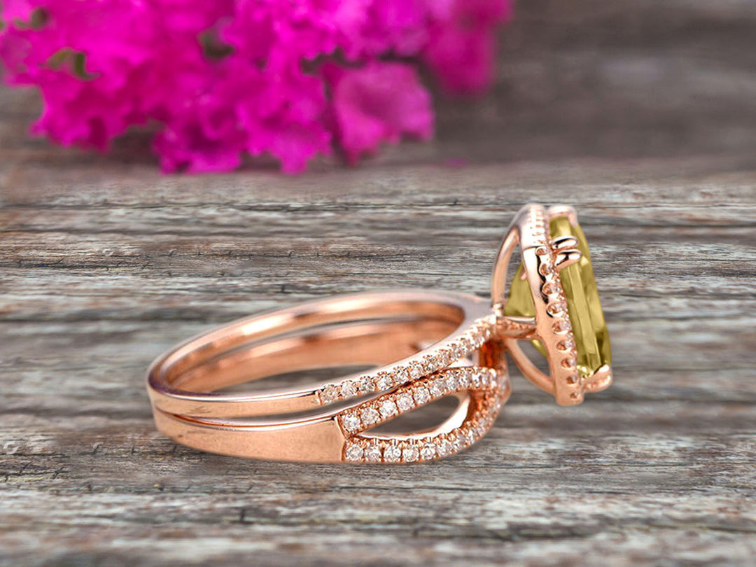 Halo 2 Pcs 10k Rose Gold 1.75 Carat Cushion Cut Champagne Diamond Mois agemz