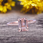 1.25 Carat Emerald Cut Natural Morganite Engagement Ring Custom Ring 10K Morganite Rose gold Ring