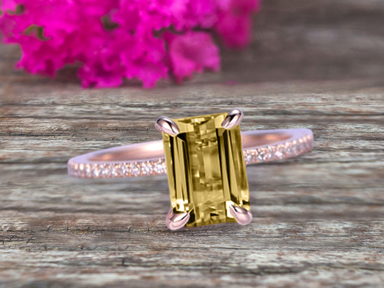 1.25 Carat Emerald Cut Champagne Diamond Moissanite Engagement Ring Cu agemz