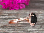 Oval Cut 10k Rose Gold Black Diamond Moissanite Halo Engagement Ring With 1.5 Carat Split Shank