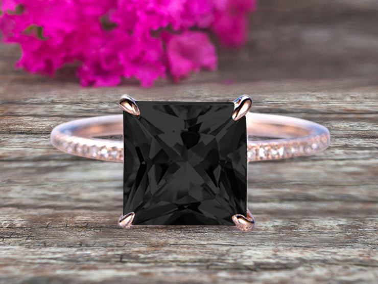 Art Deco 1.25 Carat Black Diamond Moissanite Princess Cut Engagement Ring Wedding Ring On 10k Rose Gold