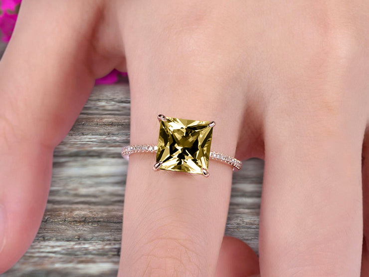 Art Deco 1.25 Carat Champagne Diamond Moissanite Princess Cut Engagement Ring Wedding Ring On 10k Rose Gold