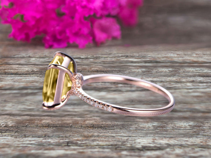 Art Deco 1.25 Carat Champagne Diamond Moissanite Princess Cut Engagement Ring Wedding Ring On 10k Rose Gold