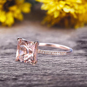 Art Deco 1.25 Carat Morganite Pricess Cut Engagement Ring Wedding Ring On 10k Rose Gold