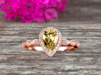 1.50 Carat Pear Shape Champagne Diamond Moissanite Engagement Ring Promise Ring Anniversary Ring On 10k Rose gold Art Deco Ring