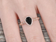 1.50 Carat Pear Shape Black Diamond Moissanite Engagement Ring Promise Ring Anniversary Ring On 10k Rose gold Art Deco Ring