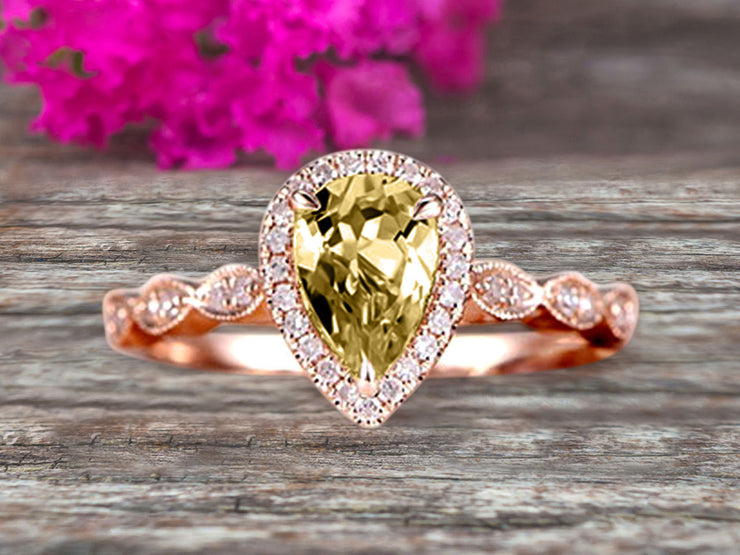 1.50 Carat Pear Shape Champagne Diamond Moissanite Engagement Ring Promise Ring Anniversary Ring On 10k Rose gold Art Deco Ring