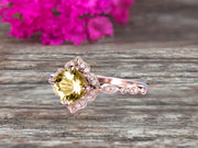 10k Rose Gold Champagne Diamond Moissanite Halo Engagement Ring With Cushion Cut 1.50 Carat Milgrain Art Deco