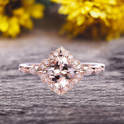 10k Rose Gold Morganite Halo Engagement Ring With Cushion Cut 1.50 Carat Milgrain Art Deco